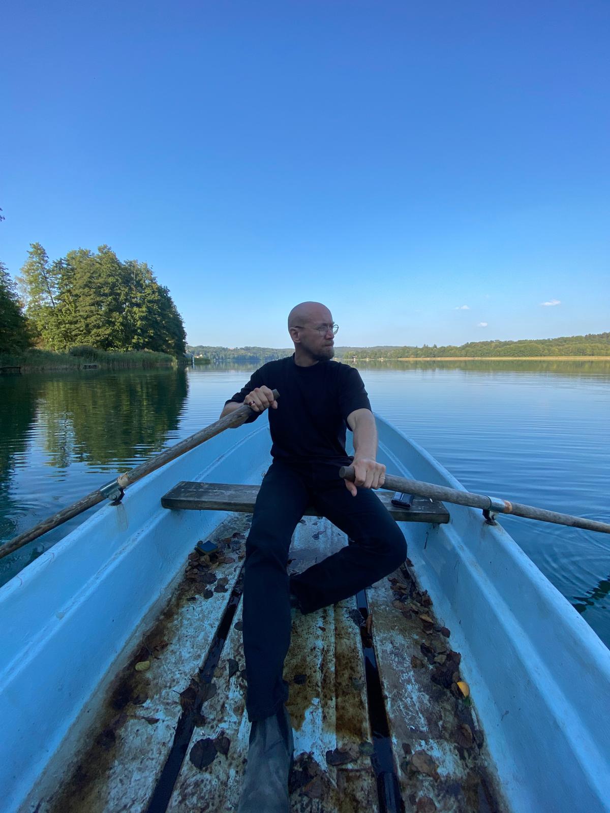 Rowing a boat on a lake